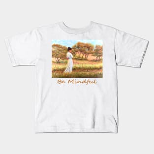 Woman girl walking in vineyard zen yoga buddhism Kids T-Shirt